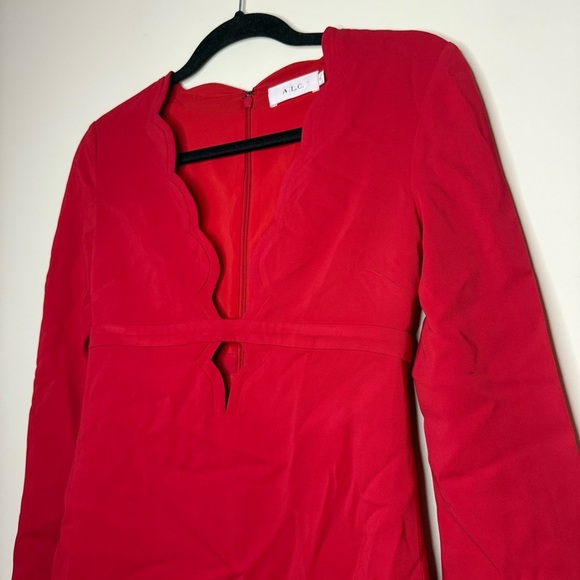 A.L.C. Eve Scalloped Edge Valentine’s Day Romantic Red Bell Sleeve Mini Dress - Picture 4 of 12